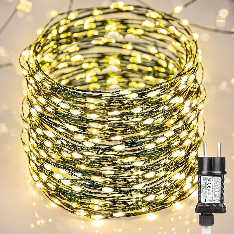 BrizLabs Luces Arbol de Navidad Exterior, 20M 400 LED Blanco Cálido Guirnalda Luces Enchufe Interior Alambre de Cobre Luces de Hadas 8 Modos Impermeable Decoración para Casa Fiesta Boda Balcón Jardín — Luces Navidad