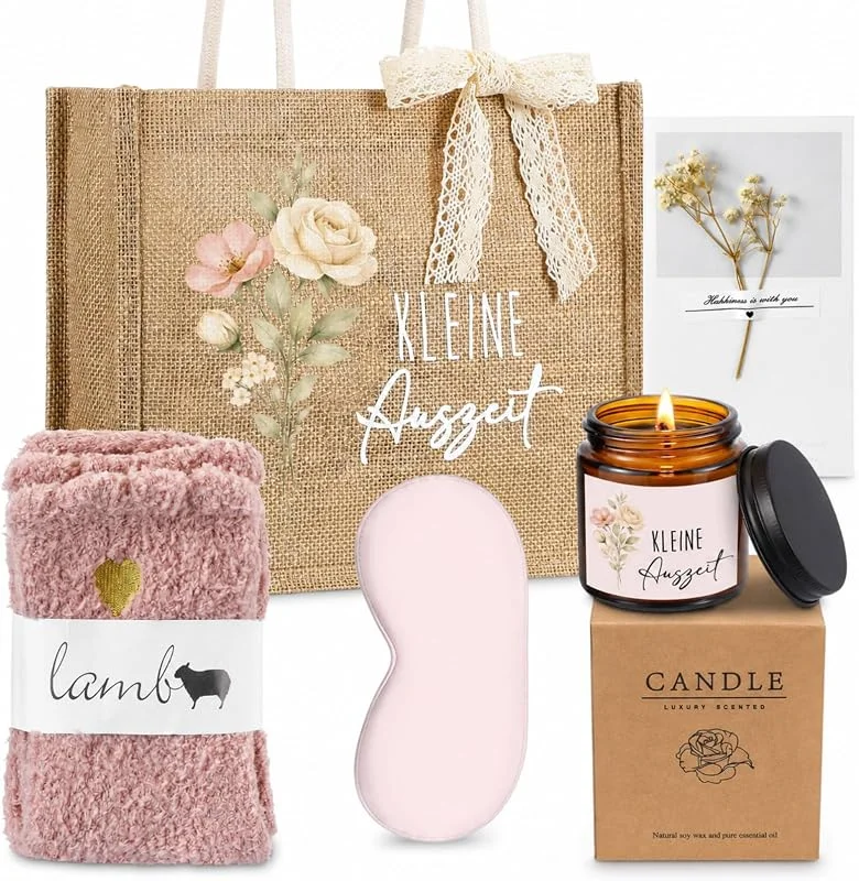 Hestya Regalo de Descanso para Mujeres Kleine Auszeit Bolsas de Yute y Velas Aromáticas Cesta de Regalo para Bienestar de Navidad y Cumpleaños para Mujeres, Novias y Mamás — Cena a la luz de velas