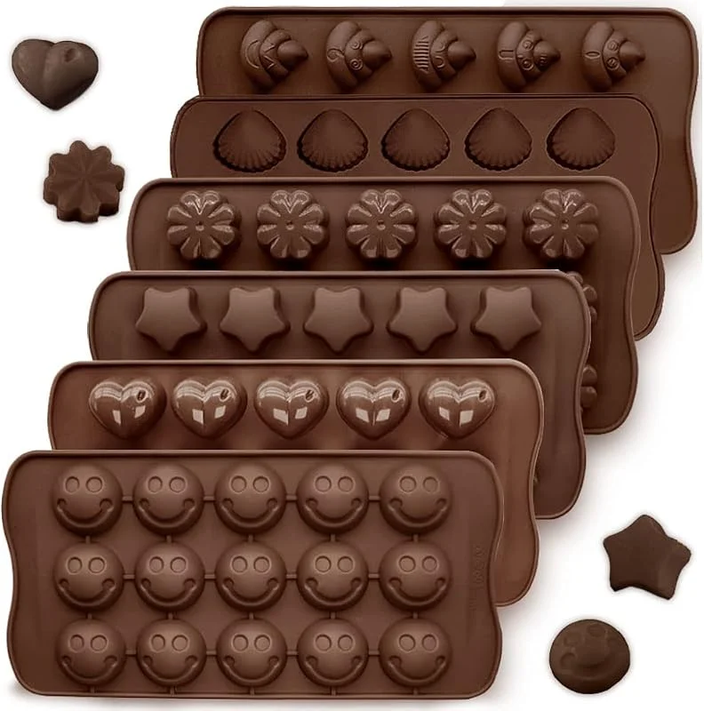 CNYMANY 6 piezas Silicona Moldes de chocolate, CNYMANY Molde de caramelo Molde de gelatina Antiadherente Moldes para hornear de cocina Bandejas de cubitos de hielo por Festival Fiestas - 6 formas — Hogar y cocina