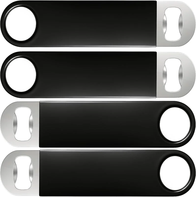 FLOW Barware Abridor de botellas, hoja de barra de 18 cm, Abridor de botellas de cerveza de acero recubierto de goma, Cuchillas de barra profesionales de doble versión, Paquete de 4 unidades negro — Vino y mesa festiva