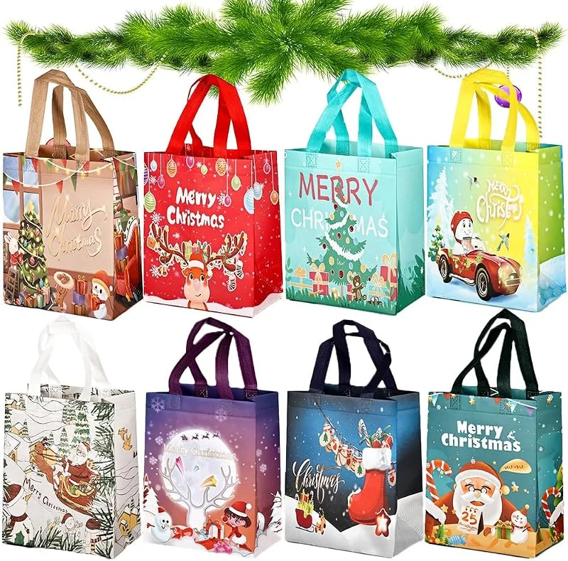 Anyingkai 8piezas Bolsas de regalo grandes navideñas, 21×12×26cm Navideñas con asa, Reutilizables de fieltro para Navidad, Bolsas de Navidad con asas — Envoltorio regalo