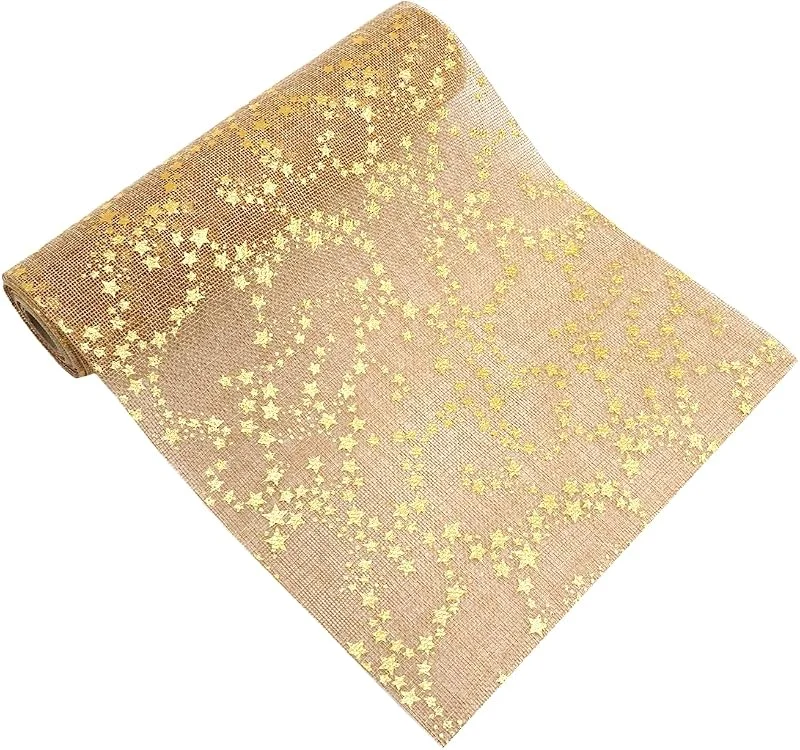 MorLuks Camino de Mesa Navidad de Yute con Estrellas Doradas, Camino Mesa Navidad, Camino de Mesa Navideño Decoracion Mesa Navidad, Navidad y Adviento, decoración Festival, 28cm x 5m — Hogar y cocina