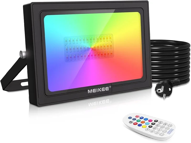 Visita la tienda de MEIKEE MEIKEE Foco LED RGB Exterior 60W Mando a distancia 12 Modos 10 Colores Función de memoria Temporización IP66 Impermeable 6 Niveles de brillo Luces Led Colores Decorativo Fiesta Halloween Boda — Luces Navidad