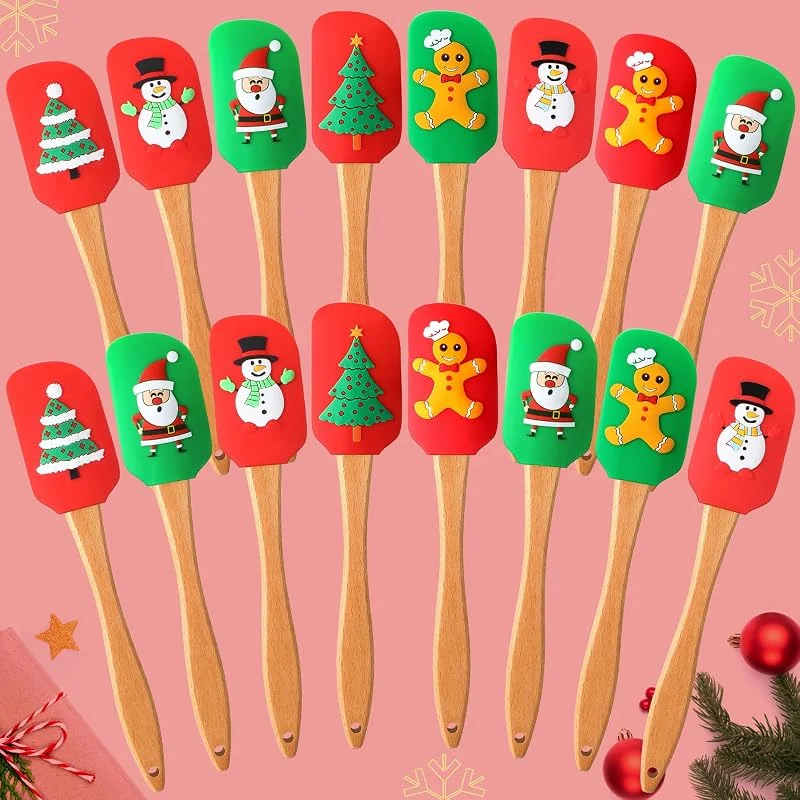 Patelai Juego de 16 espátulas de silicona de Navidad para cocina, juego de espátulas de Navidad, Papá Noel, muñeco de nieve, espátula de pan de jengibre, espátula de decoración de pasteles de Navidad — Hogar y cocina