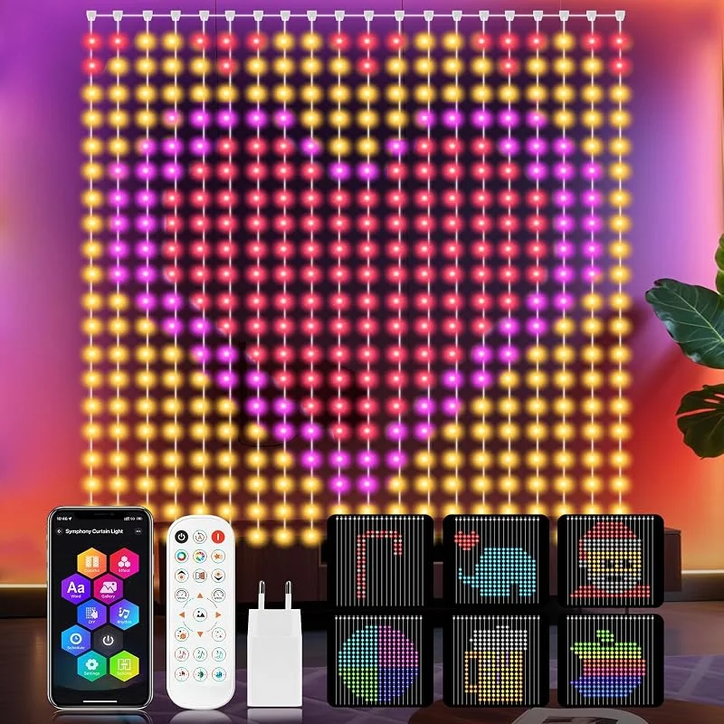 YOOHBERRYS Cortina de Luces, Cortina LED Inteligente Con Control Remoto, APP, USB, DIY Dinámico e Minutero, 400 LEDs Cortina Luminosa Luces Navidad Boda Exterior e Interior IP65 (2 x 2M)