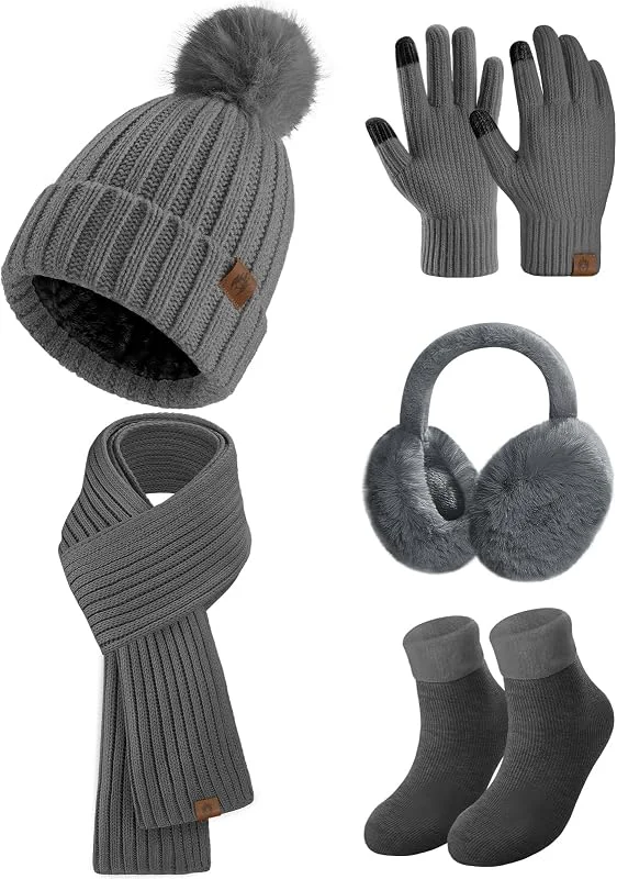 Visita la tienda de HEEKPEK heekpek Conjunto Bufanda Gorro Guantes Orejeras Calcetines Mujer Invierno Cálido Moda Set de Bufanda Gorro Guantes Orejeras y Calcetines para Mujer Conjunto 5 Piezas de Punto — Ropa Navidad
