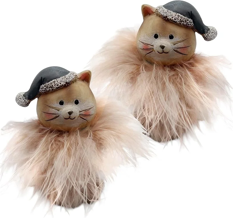 Visita la tienda de Logbuch-Verlag Figuras navideñas Gatos, 2 Unidades: decoración Navidad Interior con Gorro Invernal y Plumas, Figuras Decorativas Animales Invierno, Adornos Mesa y Ventana, 8 cm — Decoracion Navidad