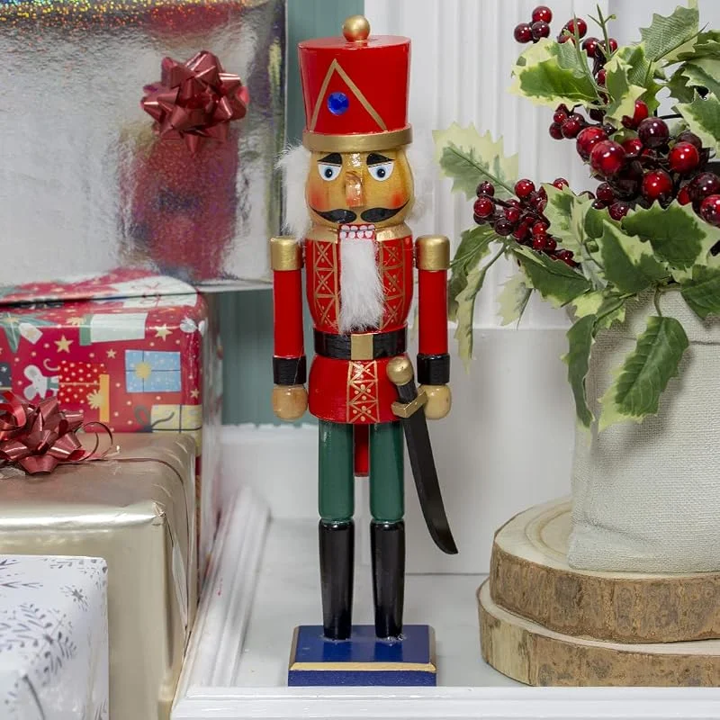 The Christmas Workshop 81550 - Figura de Soldado Cascanueces de Madera en Soporte, 35, 5 cm, Multicolor — Decoracion Navidad