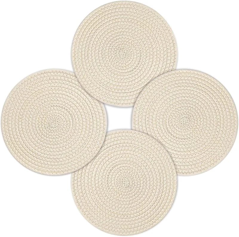 Visita la tienda de fanquare fanquare Juego de 4 Salvamanteles Tejidos Redondos, Salvamanteles de Algodón para Niños Adultos, Antideslizantes Lavables Resistentes al Calor, Caqui, 30cm — Hogar y cocina