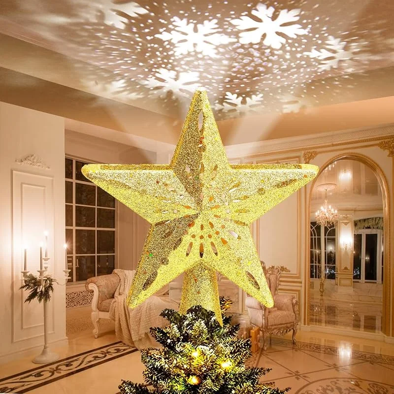 Visita la tienda de Avoalre Avoalre Estrella Arbol Navidad con Proyector LED de Copo de Nieve Giratorio Proyector Luces Decoración árbol de Navidad para Hogar Oficina Bar Hotel - Dorado — Decoracion Navidad