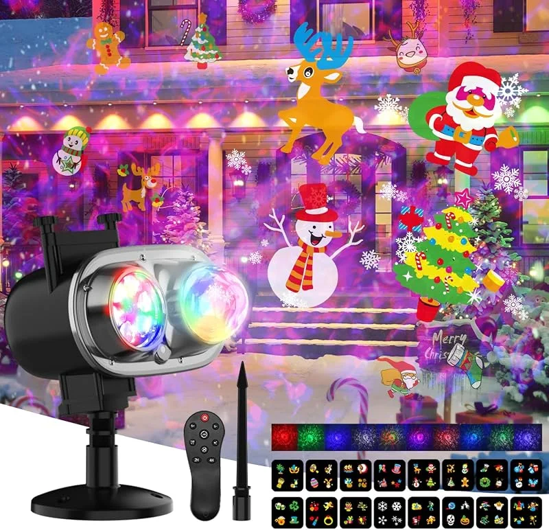XFWOJOO Proyector de luces de Navidad de Halloween al aire libre, IP65 impermeable, luces LED de onda de agua, luz de decoración de paisaje para exteriores, garaje, Halloween, Navidad, fiesta — Luces Navidad
