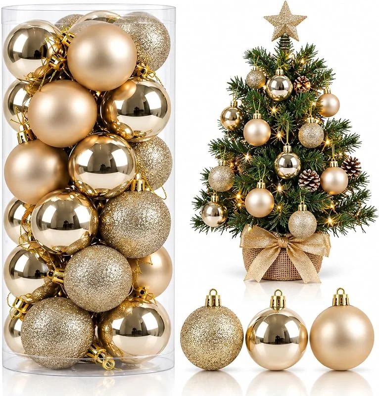 QYEHF Set de 24 bolas de Navidad de 4 cm Oro, Bola Navidad Personalizada — Decoracion Navidad