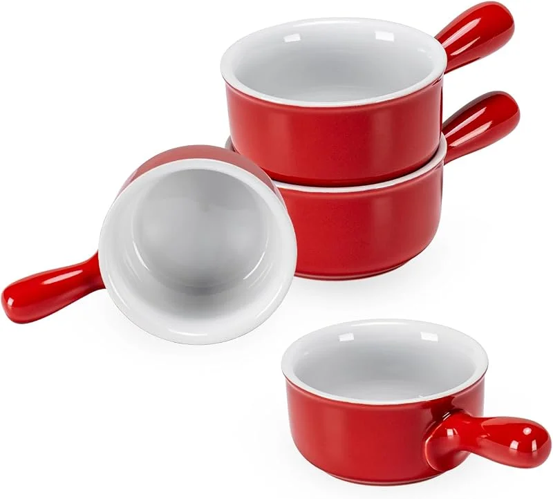 Henten Home Tazones de Sopa - 400 ml, Tazón de Sopa con Asa para Muesli, Pasta, Microondas y Horno - 4 Piezas, Rojo — Adviento y mesa
