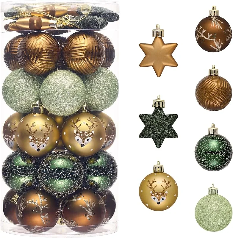 Visita la tienda de Valery Madelyn Valery Madelyn Bolas de cobre para decoración de árbol de Navidad, 35 piezas de 5 cm, adornos de bolas de Navidad de cobre y verde para decoración de árbol — Decoracion Navidad