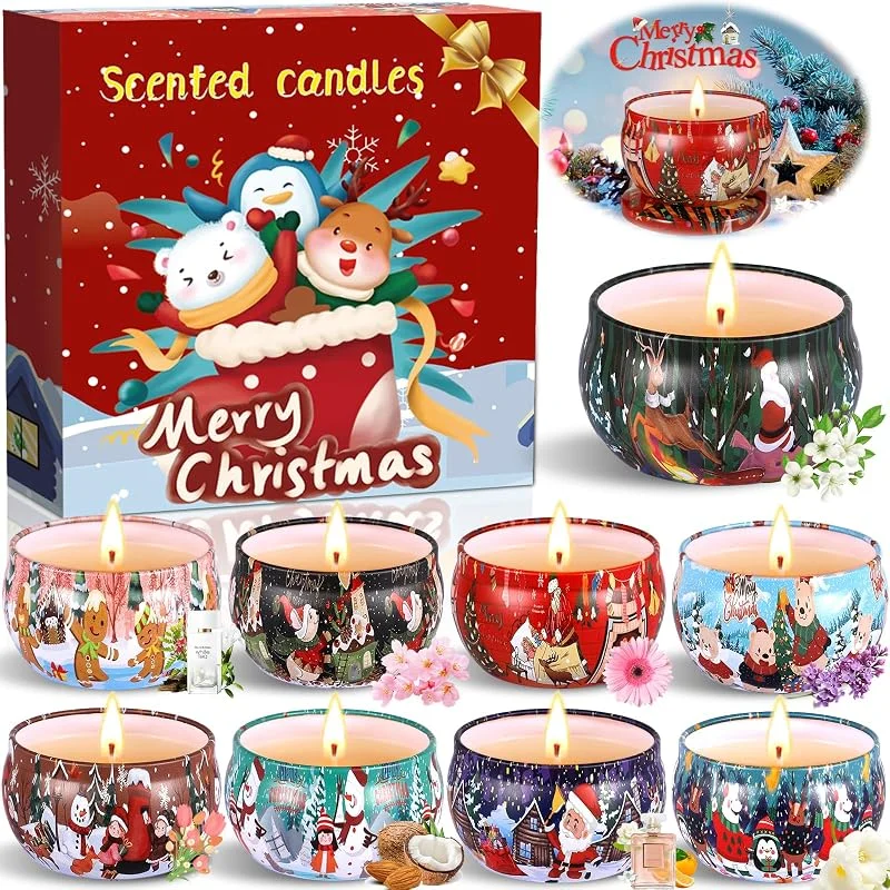 Frasheng Vela Perfumadas, Velas Perfumadas Juego de 9 Piezas, Aromaterapia Velas de Regalo, Velas Aromática, Estaño de Viaje de Cera Natural de Soja Portátil, Juegos Velas Aromáticas de Regalo, para Navidad — Cena a la luz de velas