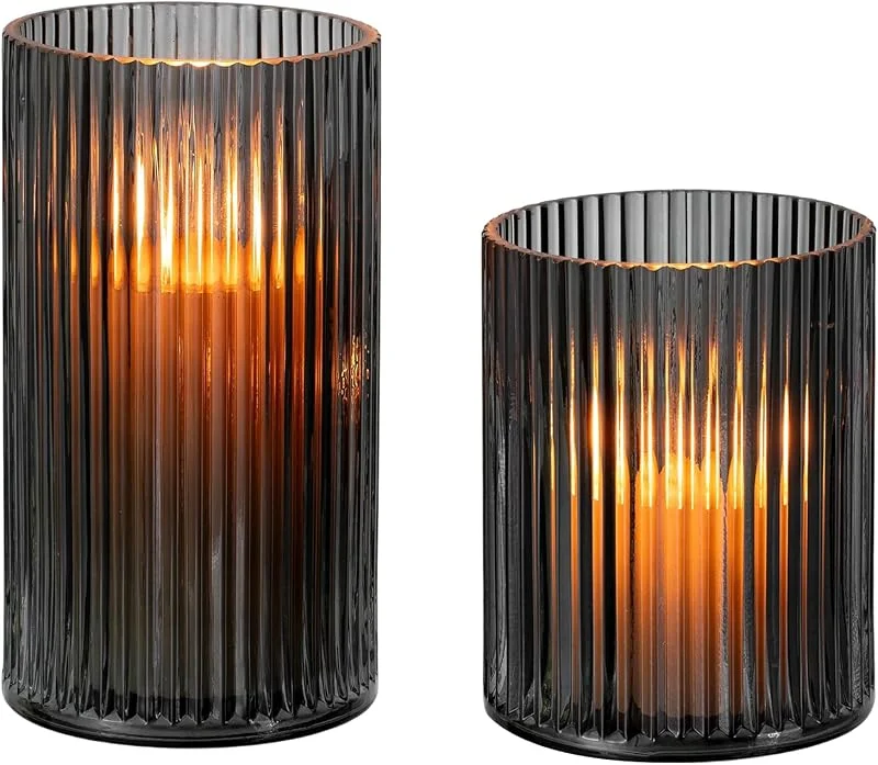 Glasseam Juego De 2 Portavelas De Cristal con Forma De Farol, Color Negro, para DecoracióN De Mesa, Cilindro De Cristal para Velas, Moderno JarróN, Farol para Exterior, para DecoracióN De SalóN — Cena a la luz de velas