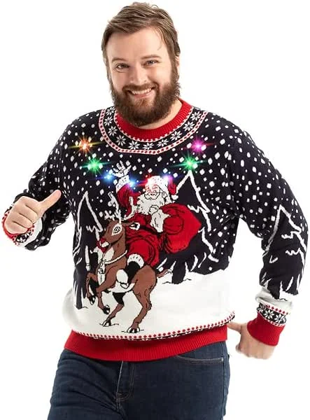 OFF THE RACK Suéter Feo de Navidad con Luz Led Unisex para Hombres Y Mujeres Suéter Hombre — Ropa Navidad