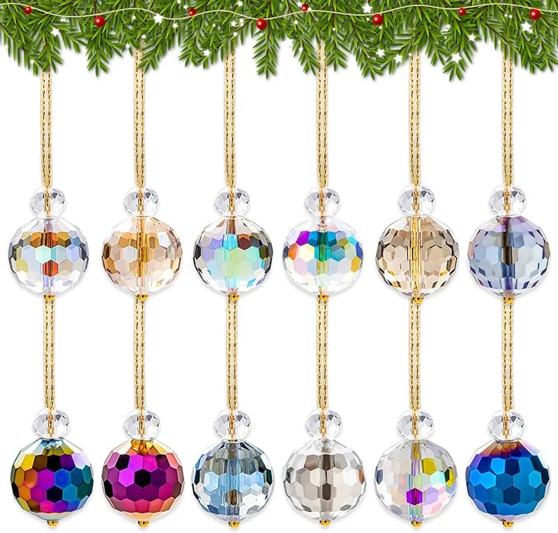HTTDSLF 12 Piezas Decoración Navideña Adornos del Árbol de Navidad de Cristal, 22mm Mini Cristal Navidad Colgantes Navidad Decoraciones Ventana Exteriores Interiores Boda Fiesta Hogar (Multicolor) — Decoracion Navidad