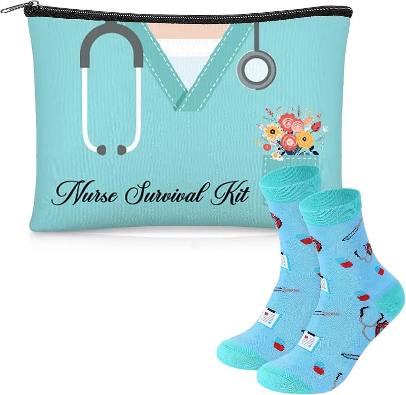 Xuniea 2 Piezas Regalos Enfermera Mujer Calcetines Bolsa de Maquillaje — Decoracion Navidad