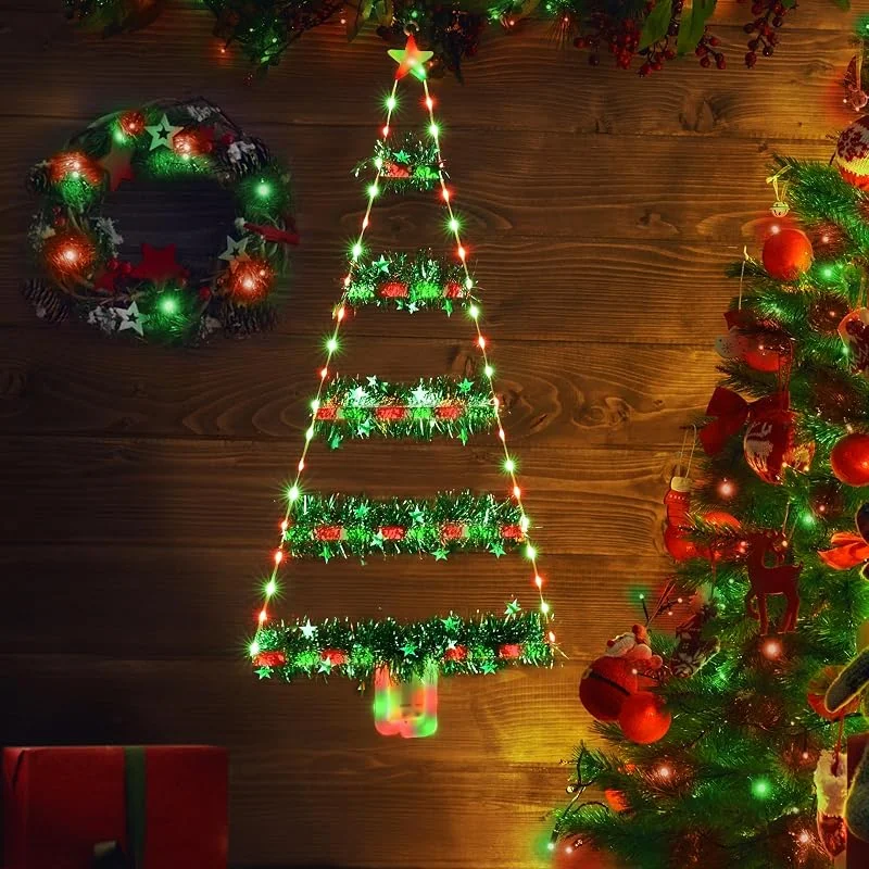 Visita la tienda de Geemoo Geemoo Árbol de Navidad LED 81 cm, Luces Exterior con Batería y Temporizador, 8 Modos, Guirnalda de Oropel, Decoración para Ventanas, Puerta, Regalo, Interior (Verde & Roja) — Luces Navidad