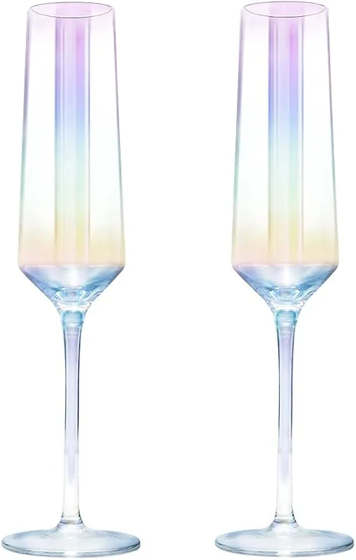 Gutsdoor Juego de 2 copas de champán de cristal iridiscentes, copas de champán para boda, Navidad, San Valentín, alegrías, copas de champán — Vino y mesa festiva