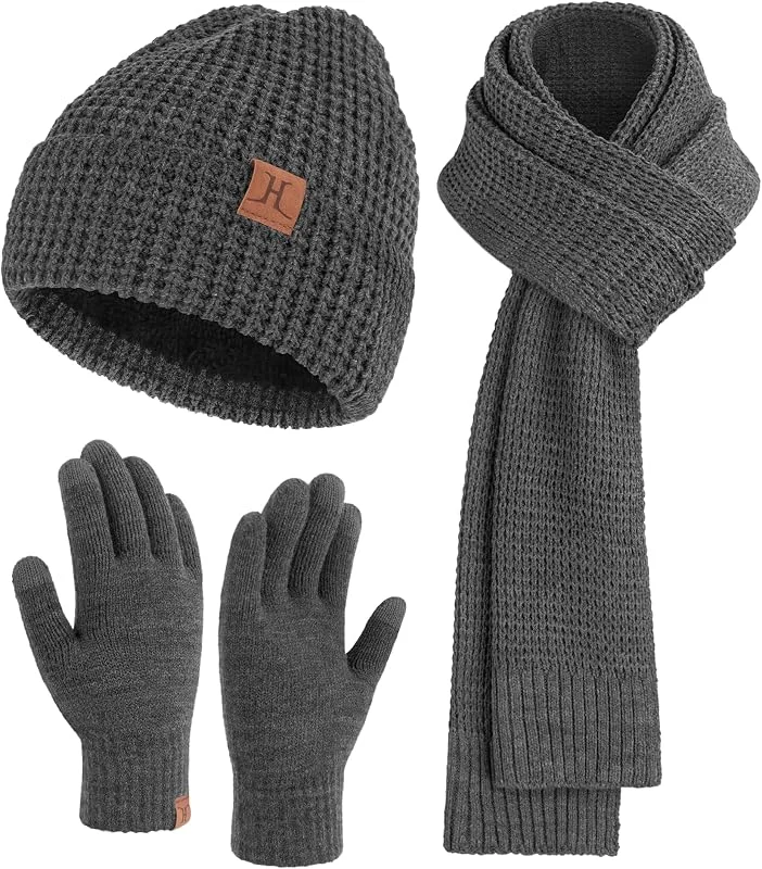 Zasfou - Conjunto de gorro de invierno para hombre, bufanda larga, guantes táctiles, con gorro forrado polar cálido, regalo para hombre — Ropa Navidad
