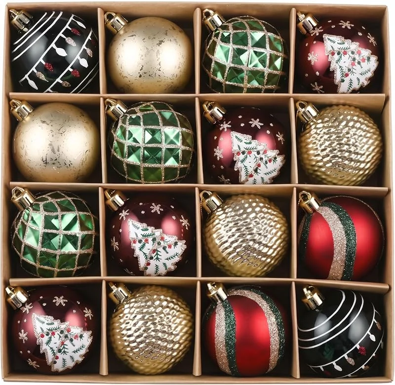 Visita la tienda de Valery Madelyn Valery Madelyn 16 Bolas de Navidad de plástico, 6CM, para la Decoración del Árbol de Navidad, Color Rojo Verde y Dorado — Decoracion Navidad
