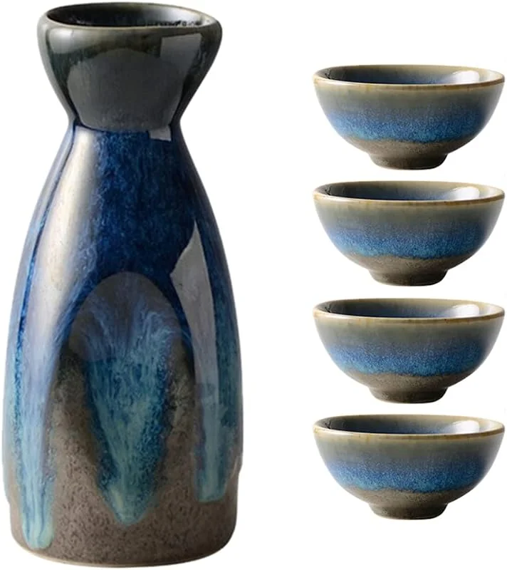 Visita la tienda de HEMOTON HEMOTON Juego De Sake Japonés Kit De Sake Con 4 Tazas Y 1 Jarra Copa De Para Servir Japonés Vajilla Para Hogar Restaurante Casa De Té Y Regalo — Vino y mesa festiva