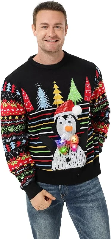 U LOOK UGLY TODAY Feo Divertido con luz LED suéter de Punto Grueso de Navidad para Hombres de Manga Larga — Ropa Navidad