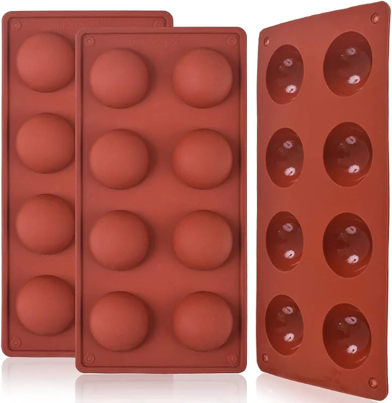 Newk Nuevo molde de silicona de media esfera con 8 agujeros, 3 paquetes de 8 cavidades para bomba de chocolate caliente, pasteles, gelatina, pudín, mousse — Hogar y cocina