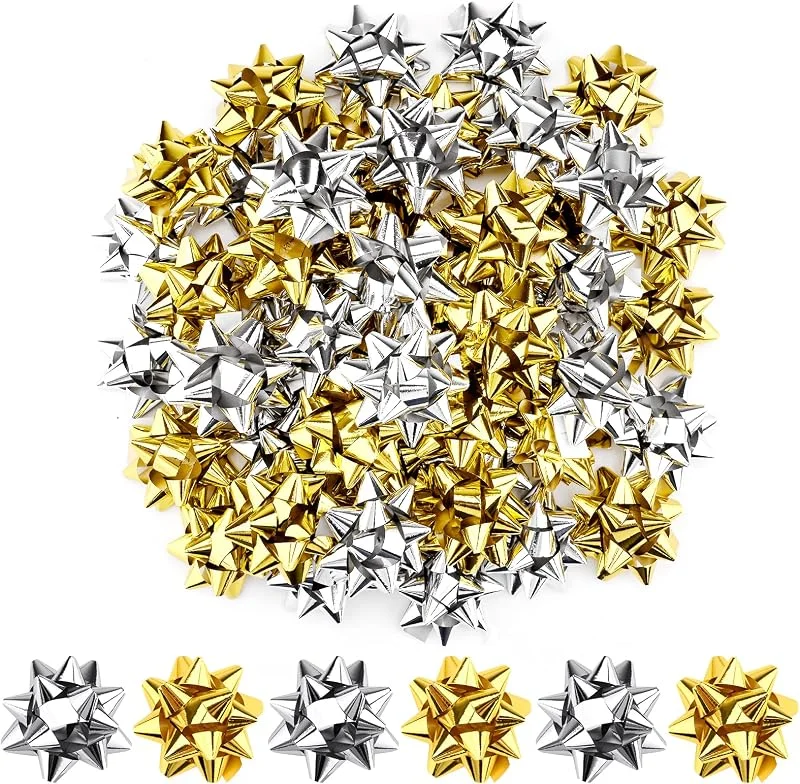 Jodsen Lazos metálicos para regalos de Navidad, 50 paquetes de lazos decorativos de Navidad, lazos de regalo de 5, 5 cm autoadhesivos para envolver el regalo, cinta rizada para bodas, cumpleaños y año nuevo — Envoltorio regalo