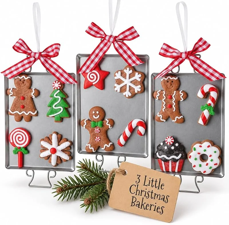 MIJOMA Juego de adornos para árbol de Navidad, adornos de pan de jengibre, bastones de caramelo, decoración para árbol de Navidad (3 bandejas para hornear pan de jengibre) — Hogar y cocina