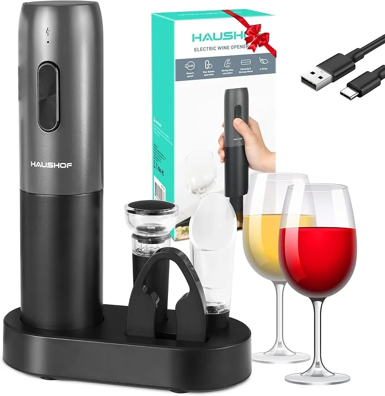 Visita la tienda de HAUSHOF HAUSHOF Sacacorchos Eléctrico Recargable 6 en 1 — Vino y mesa festiva