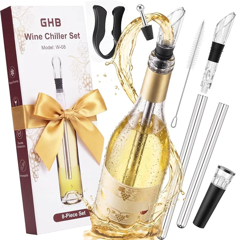 Visita la tienda de GHB GHB Enfriador de botellas de vino 8 en 1 con vertedor de vino, tapón de vino, Tapón de vacío, cortador de cápsulas, Bolsa — Vino y mesa festiva