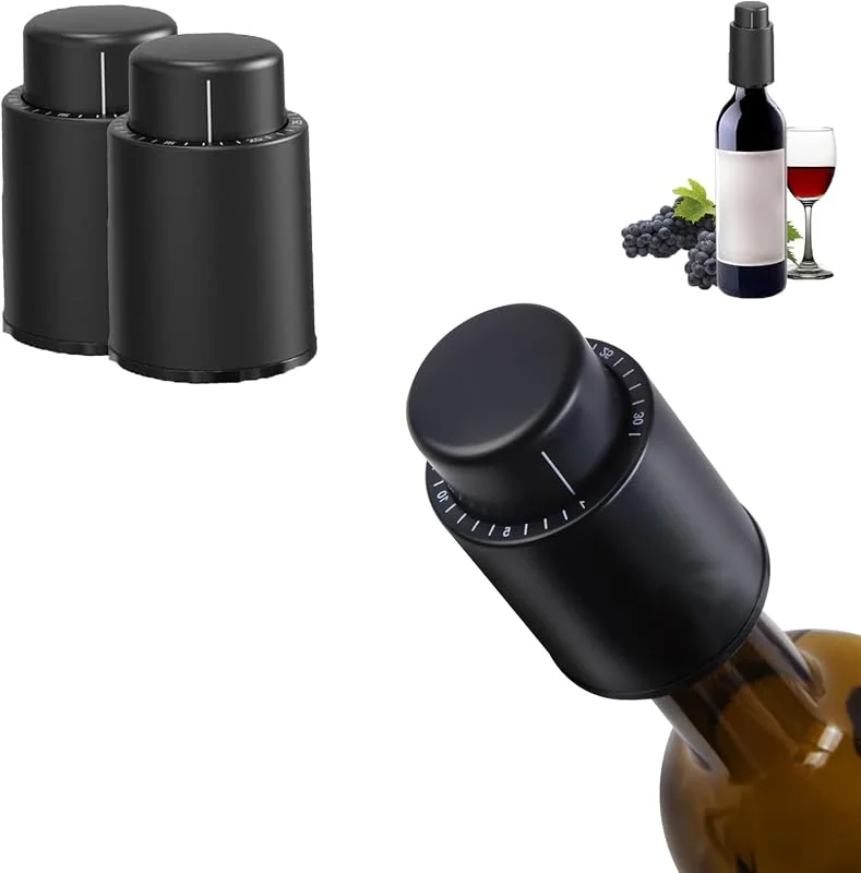 Forlush 2 Piezas TapóN Botella Vino, Tapones de VacíO, Bomba de VacíO para Vino, Con Escala de Tiempo, Adecuado para El Almacenamiento Y ConservacióN Del Vino — Vino y mesa festiva