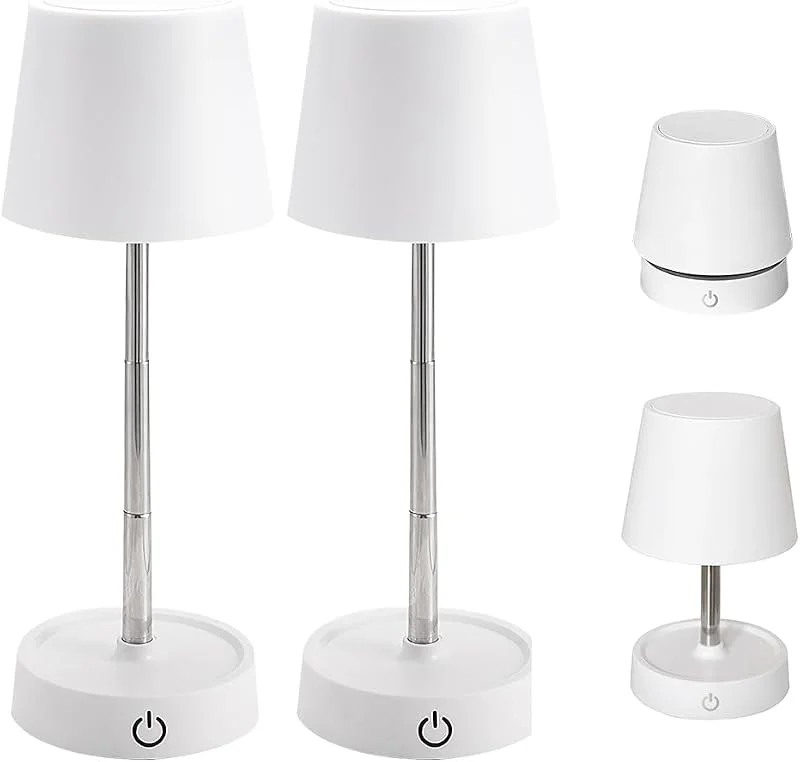 JYQOQH Lampara de Mesa Sin Cable, 2 Piezas Lampara de Mesa LED Altura Ajustable, Lámpara de Mesa Inalámbrica Regulable Táctil, Lampara LED Recargable USB, para Dormitorios, Restaurante, Bares — Cena a la luz de velas