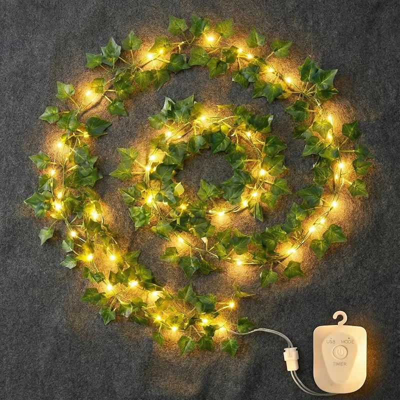 BG9D Luces de Hadas con Hojas, Luces LED de Hiedra Artificial, guirnalda de hiedra falsa de 3M con 30 LED, batería con 8 modos temporizador, USB para interiores, decoración para bodas fiestas — Luces Navidad