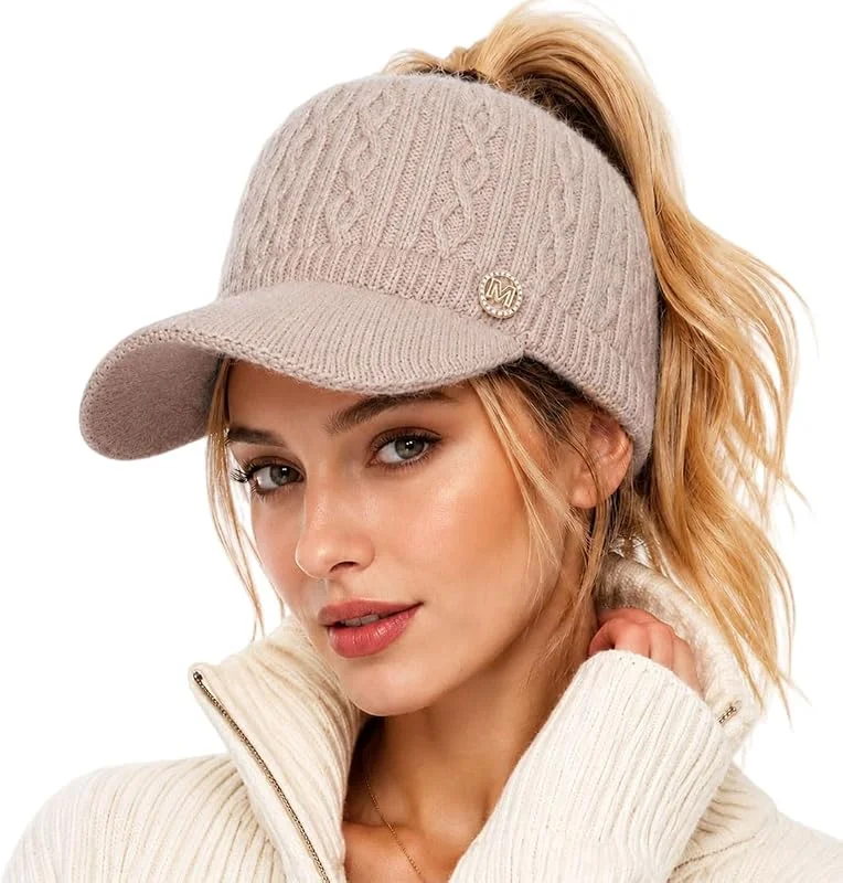 YKDLLF Mujer Gorros de Punto con Agujero para Coleta Otoño Invierno Sombrero — Ropa Navidad