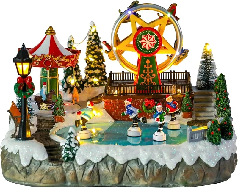 MUMTOP Casas de pueblo de Navidad, noria de Navidad con carrusel, música — Decoracion Navidad