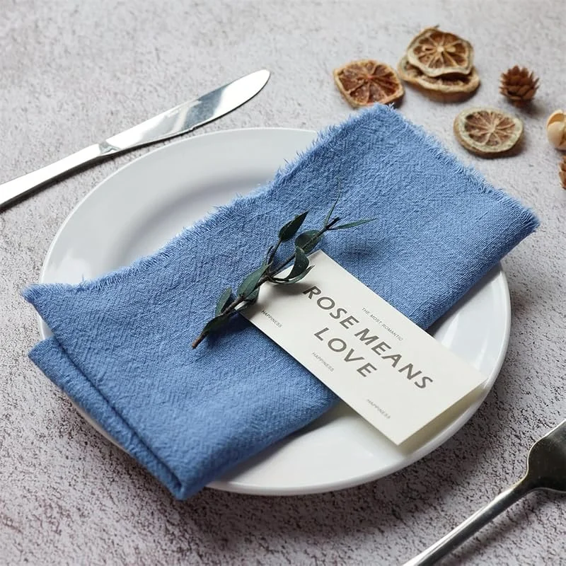 SYSUII Servilletas de tela, 12 unidades, 42 x 42 cm, suaves, de algodón, con flecos, para hotel, restaurante, Navidad, fiesta, boda, decoración, color azul — Hogar y cocina