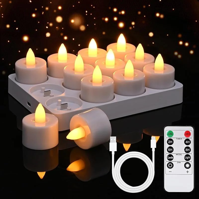 Diealles Shine Velas LED, Diealles Shine 12 Unidades Velas Recargables con Temporizador y Mando a Distancia, Velas Decorativas LED con Luz Parpadeante, vela electrica Decoración para Halloween Navidad Bodas Fiestas — Cena a la luz de velas