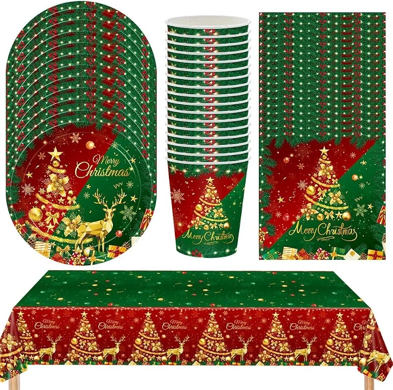 JynxtoyZeal 53Piezas Decoración de Navidad Vajilla de Fiesta de Navideña Rojo y Verde — Adviento y mesa
