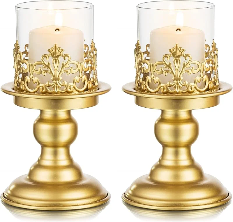 Visita la tienda de Sziqiqi Sziqiqi Portavelas de Columna, Dorado, para Velas de Pilar, Lote de 2 — Cena a la luz de velas