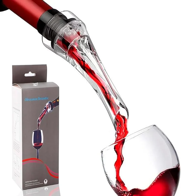MOANATURA Decantador Aireador de Vino Antigoteo. Dispensador Oxigenador de Vino. Accesorio de Cocina y Vinoteca para Servir los Vinos con la Botella. Escanciador de Sidra Manual. (Transparente) — Vino y mesa festiva