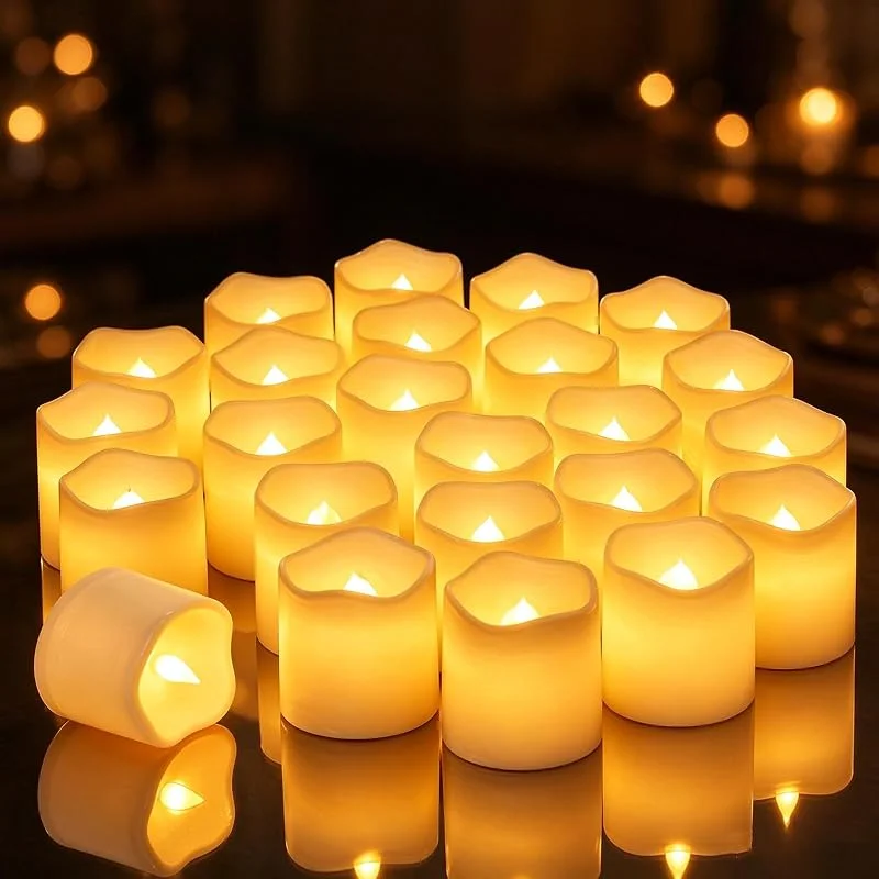 Sathychanpy 24 Piezas Velas LED Sin Llama, Votivas Flotantes, LED Parpadeante velas sin llama, Velas de té, Velas realistas a Pilas, Decoración para Boda, Navidad, Halloween, Fiestas y Hogar — Cena a la luz de velas