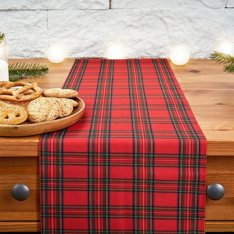 HVIHWI Camino de mesa Navidad rojo cuadros 33 x 183 cm escocés — Hogar y cocina