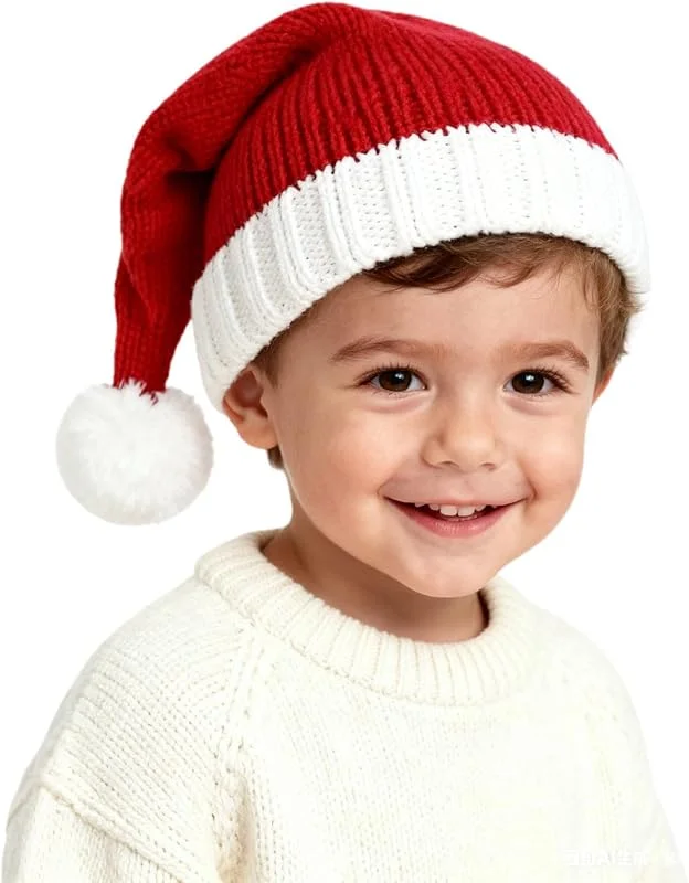 YAUOIPI Gorro de Papá Noel para niños, gorro de Navidad de punto suave para niños y niñas, gorro de ganchillo elástico rojo para Navidad, Año Nuevo, fiesta temática, suministros de fiesta de — Ropa Navidad