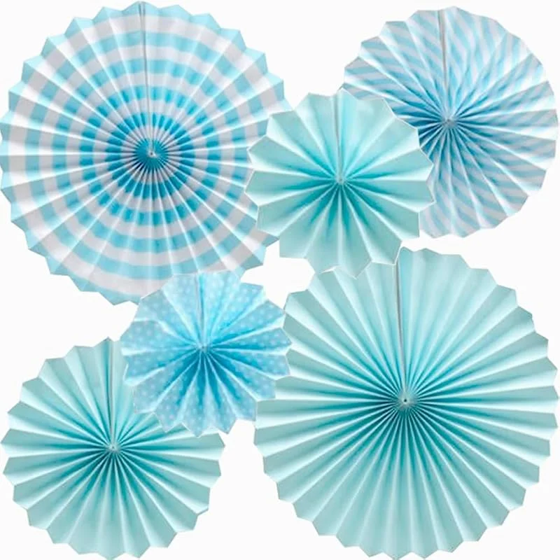 Ruidee 6 unidades de abanicos de papel, decoración colgante, decoración decorativa, para cumpleaños, bodas, carnaval, bebé, fiestas en casa (azul) — Envoltorio regalo