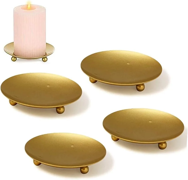RoadLoo Velas Cera Platos, 4 Piezas Dorados Candelero Retro Soporte Vela Pedestal de Metal Portavelas para Hogar Velas de Incienso SPA Boda Rezar Decoración de Fiestas (1_x_10_cm) — Cena a la luz de velas