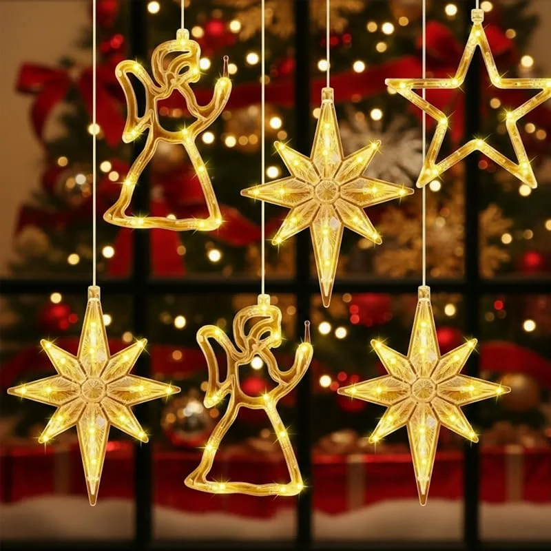 Baquler 6 luces de Navidad para ventana, diseño de ángel Belén — Decoracion Navidad